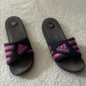 Adidas Black and Pink Slide Sandals